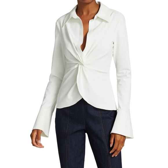 Cinq à Sept L McKenna Twist Front Long Sleeve Blouse in Ivory Career *flaw - Picture 1 of 11